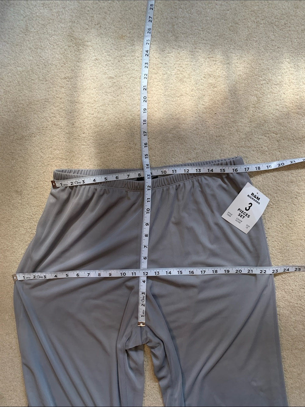R&M Richards Silver Grey Beaded Lace Wide-Leg Jumpsuit 3 piece Set NWT Size 18 - Picture 15 of 17